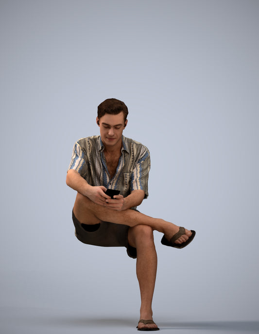 realistic 3D man casual sitting, scanned archviz people for Blender and 3ds Max
