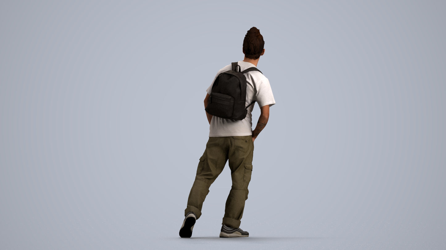 3D human model man casual walking, photogrammetry scanned person for archviz, front view render