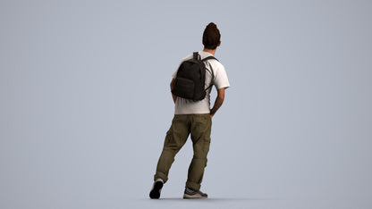 3D human model man casual walking, photogrammetry scanned person for archviz, front view render
