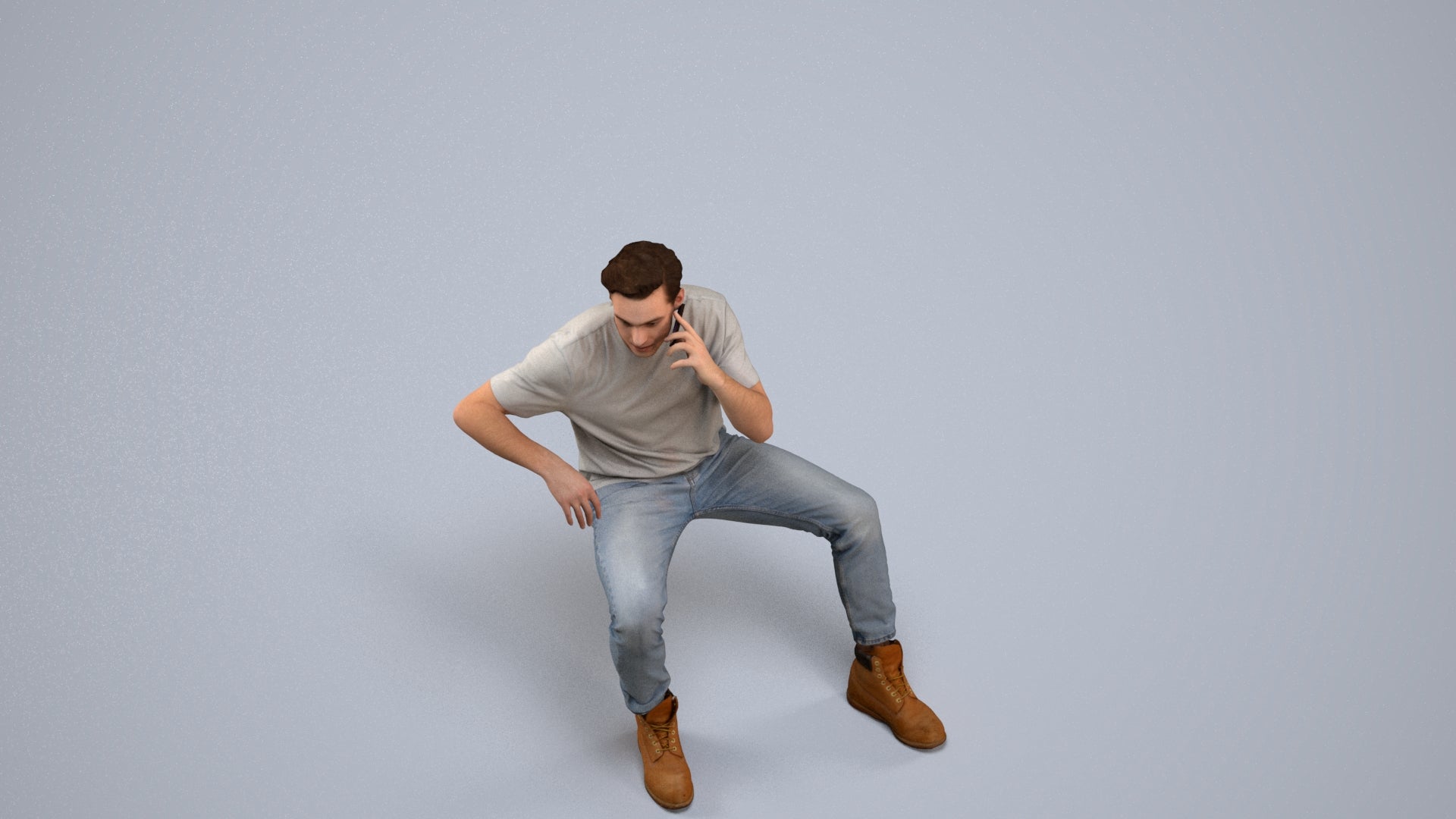 3D people model man casual sitting, scanned human for 3ds Max rendering, back view render