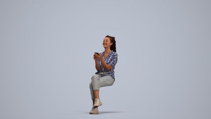 photogrammetry 3D woman casual sitting, realistic human model archviz FBX, standing pose render