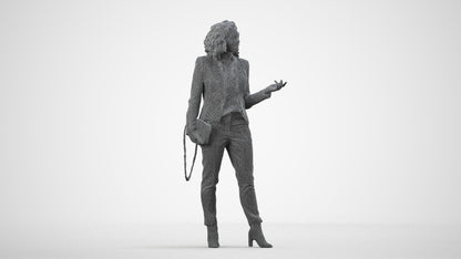 realistic 3D human woman business standing, archviz people FBX OBJ for Blender, wireframe side view