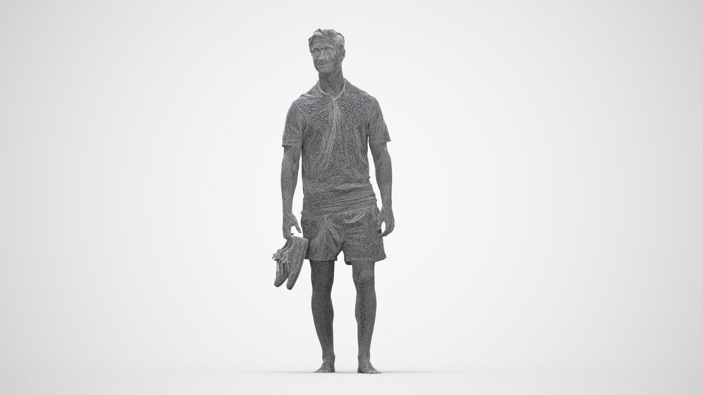 3D human model man casual walking, photogrammetry scanned person for archviz, wireframe back view