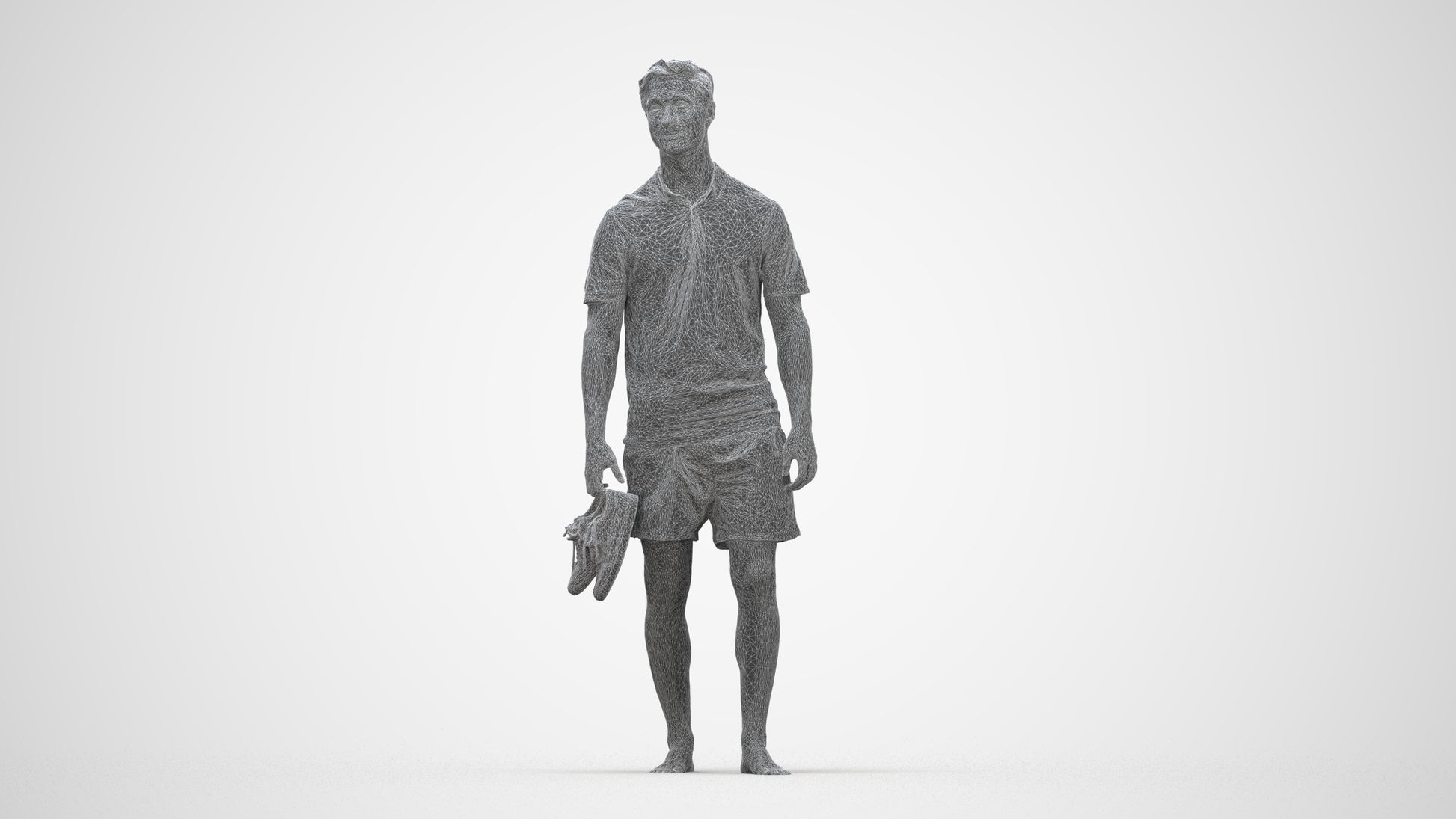 3D human model man casual walking, photogrammetry scanned person for archviz, wireframe back view