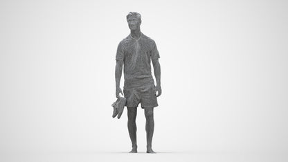 3D human model man casual walking, photogrammetry scanned person for archviz, wireframe back view