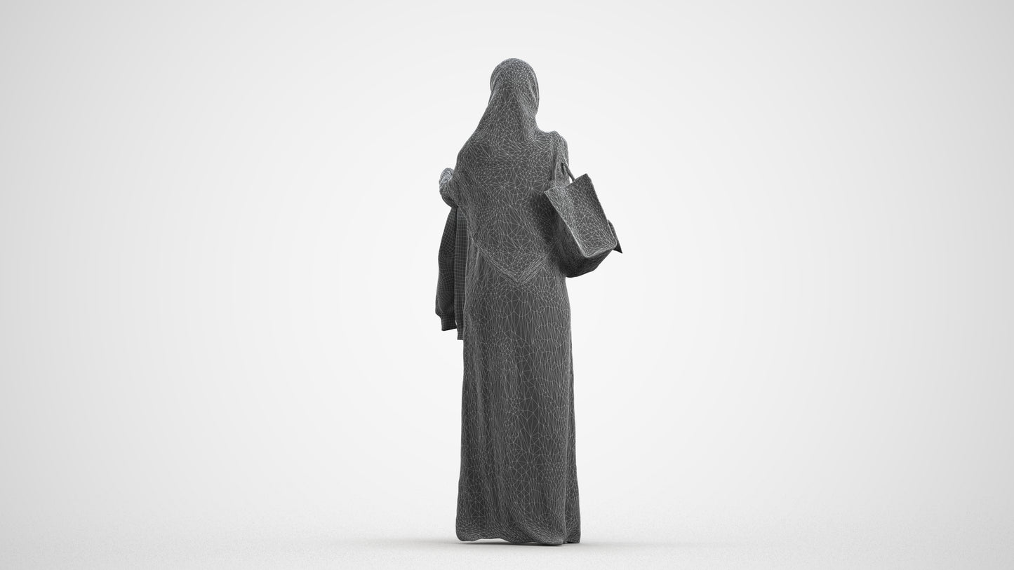 scanned 3D woman shopping, photogrammetry people for Enscape and V-Ray, wireframe front view