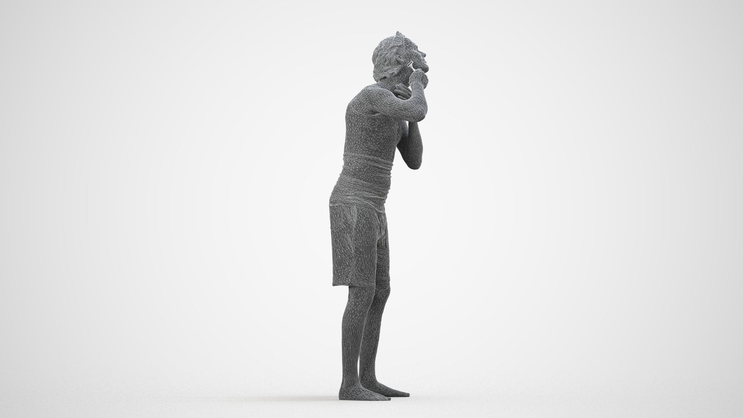 realistic 3D human man bathroom, archviz people FBX OBJ for Blender, wireframe side view