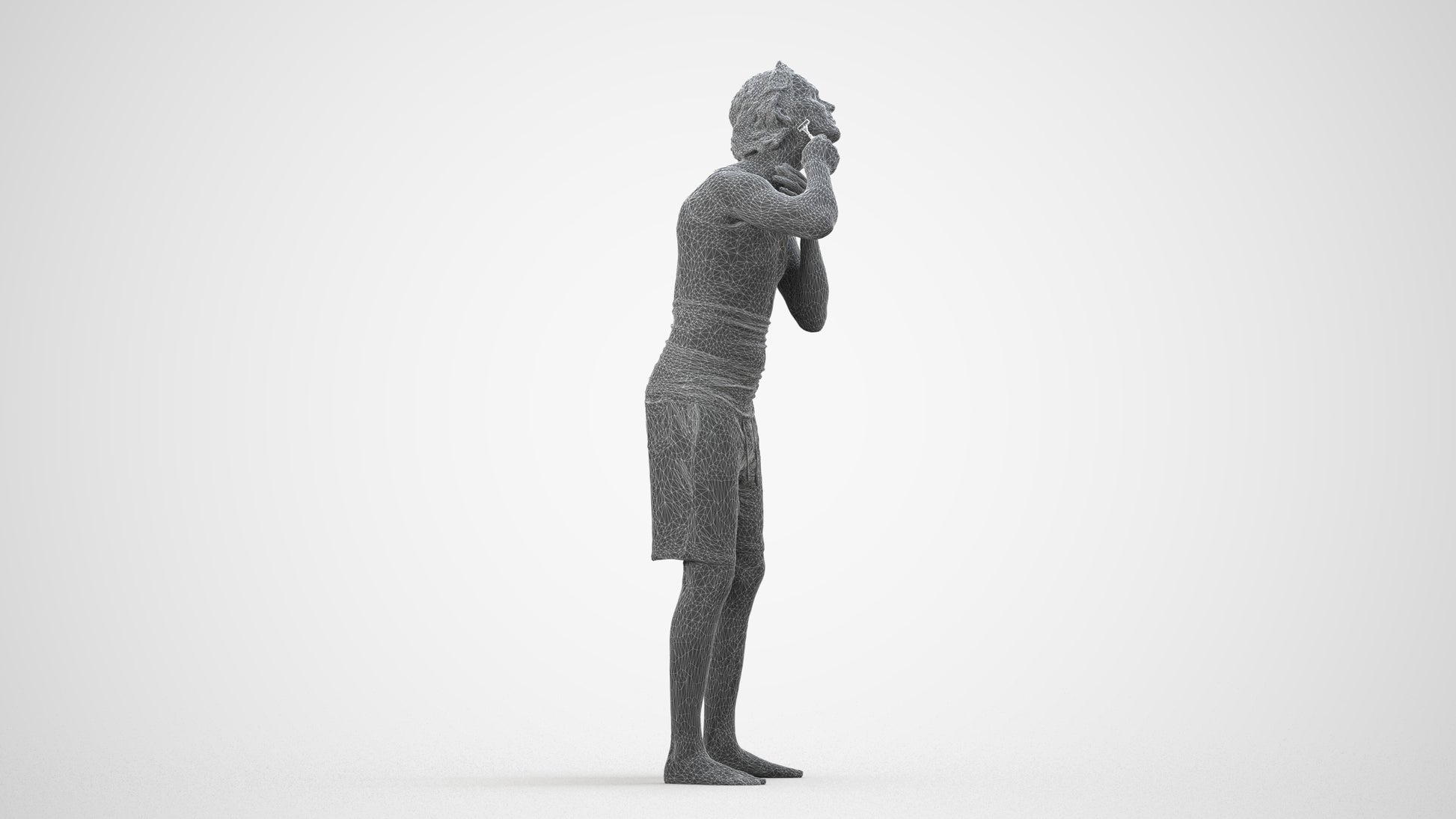 realistic 3D human man bathroom, archviz people FBX OBJ for Blender, wireframe side view