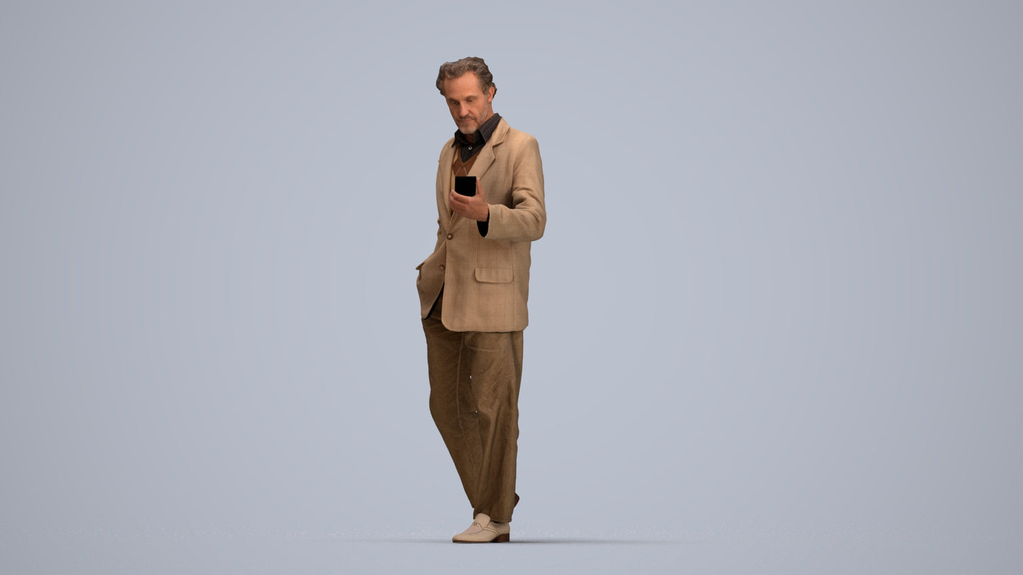 realistic 3D human man business walking, archviz people FBX OBJ for Blender, top-down view render