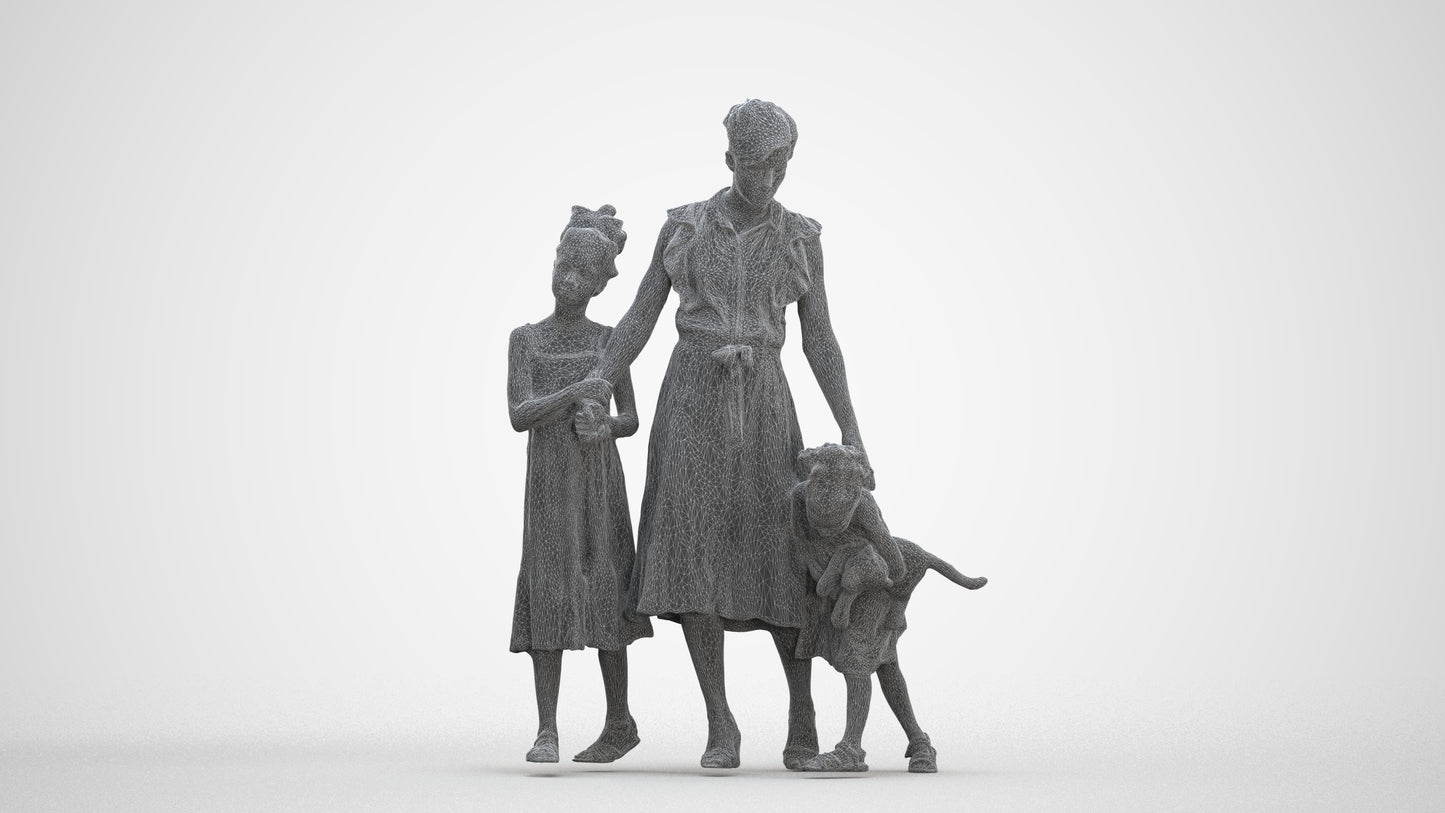 3D human model girl casual kids, photogrammetry scanned person for archviz, three-quarter front view render