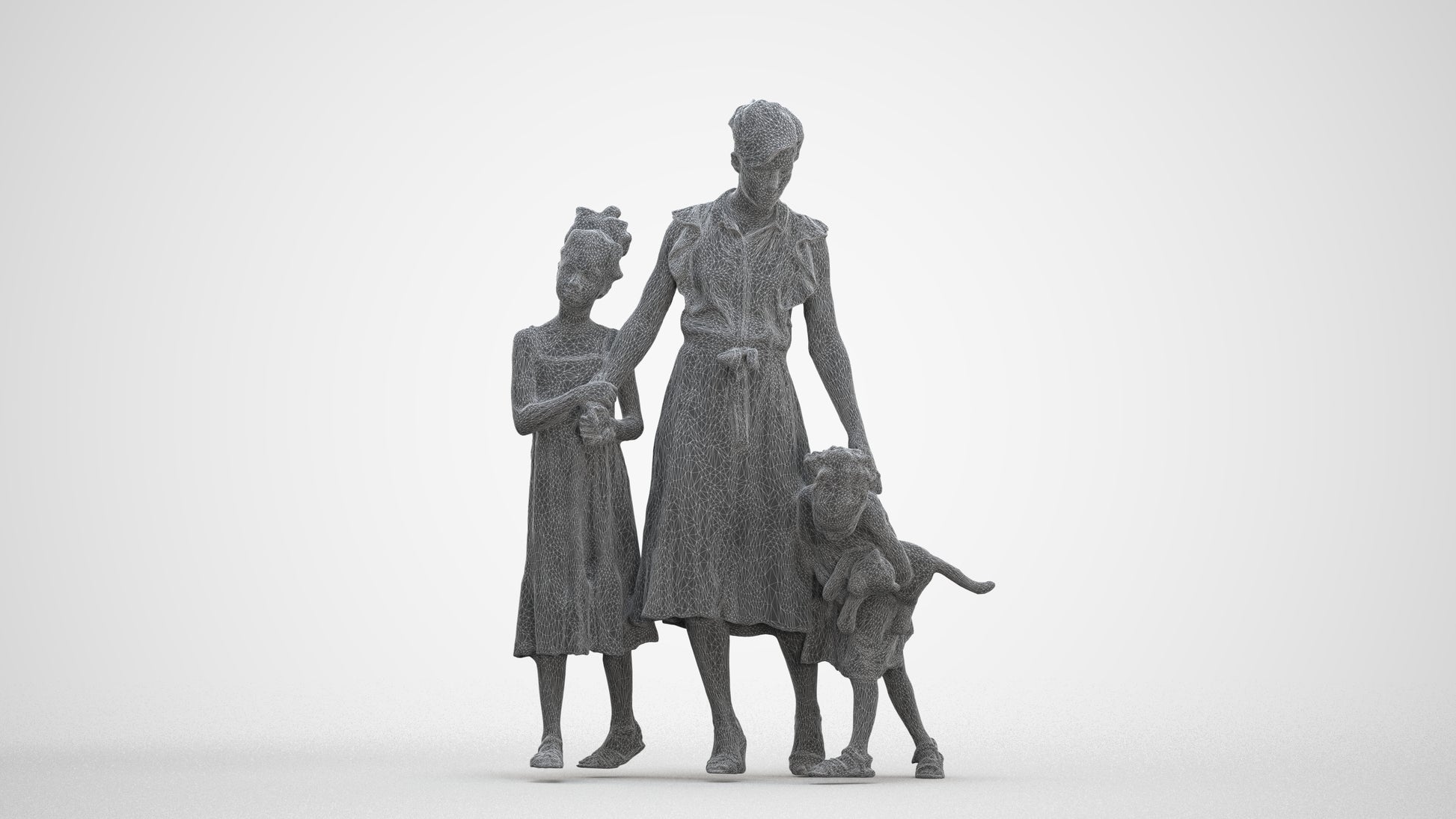 3D human model girl casual kids, photogrammetry scanned person for archviz, three-quarter front view render