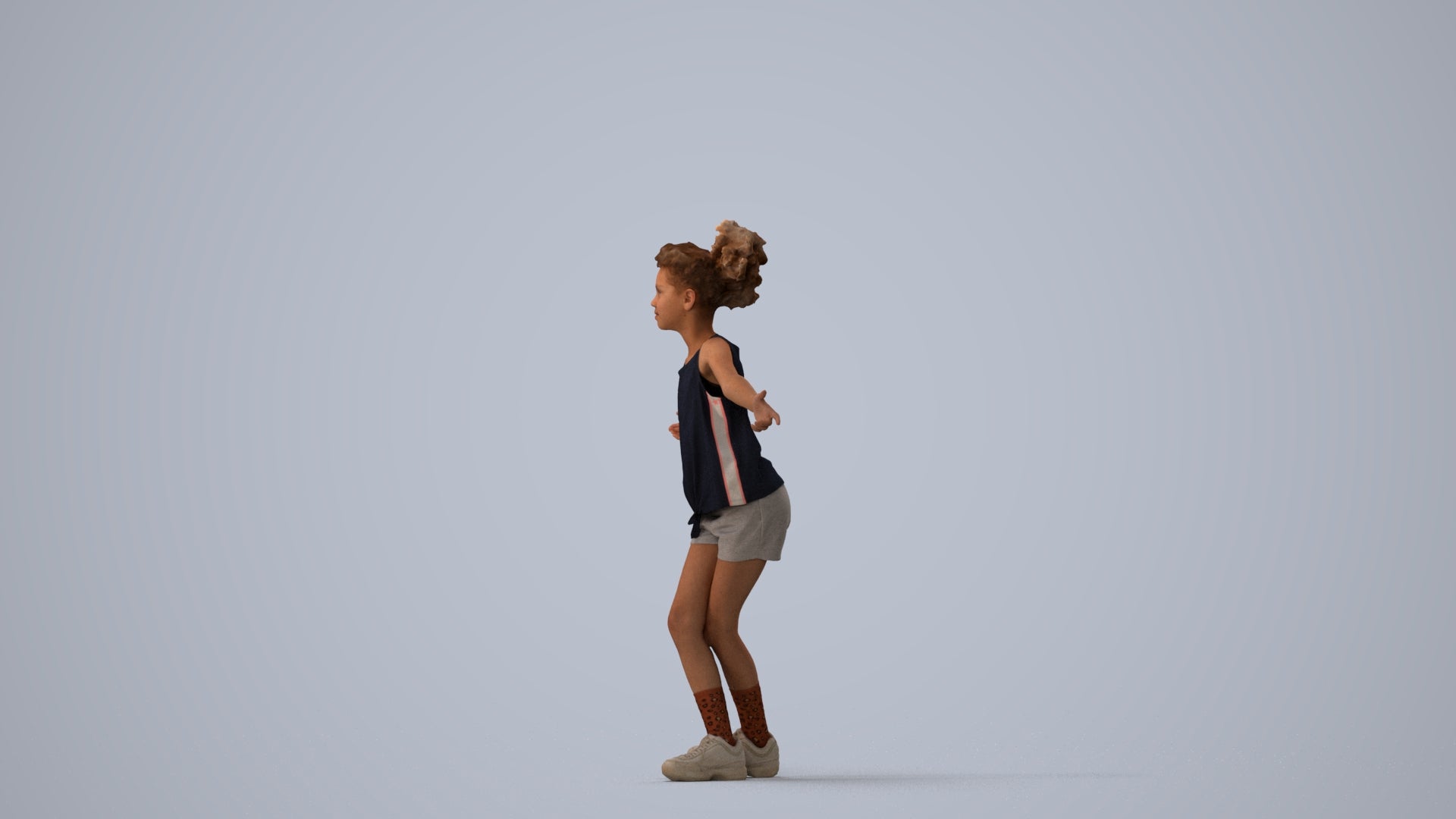 realistic 3D people girl sport kids, render-ready for V-Ray and Corona, FBX OBJ, three-quarter view render