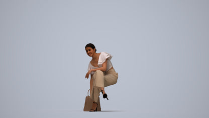 realistic 3D human woman casual sitting, archviz people FBX OBJ for Blender, top-down view render