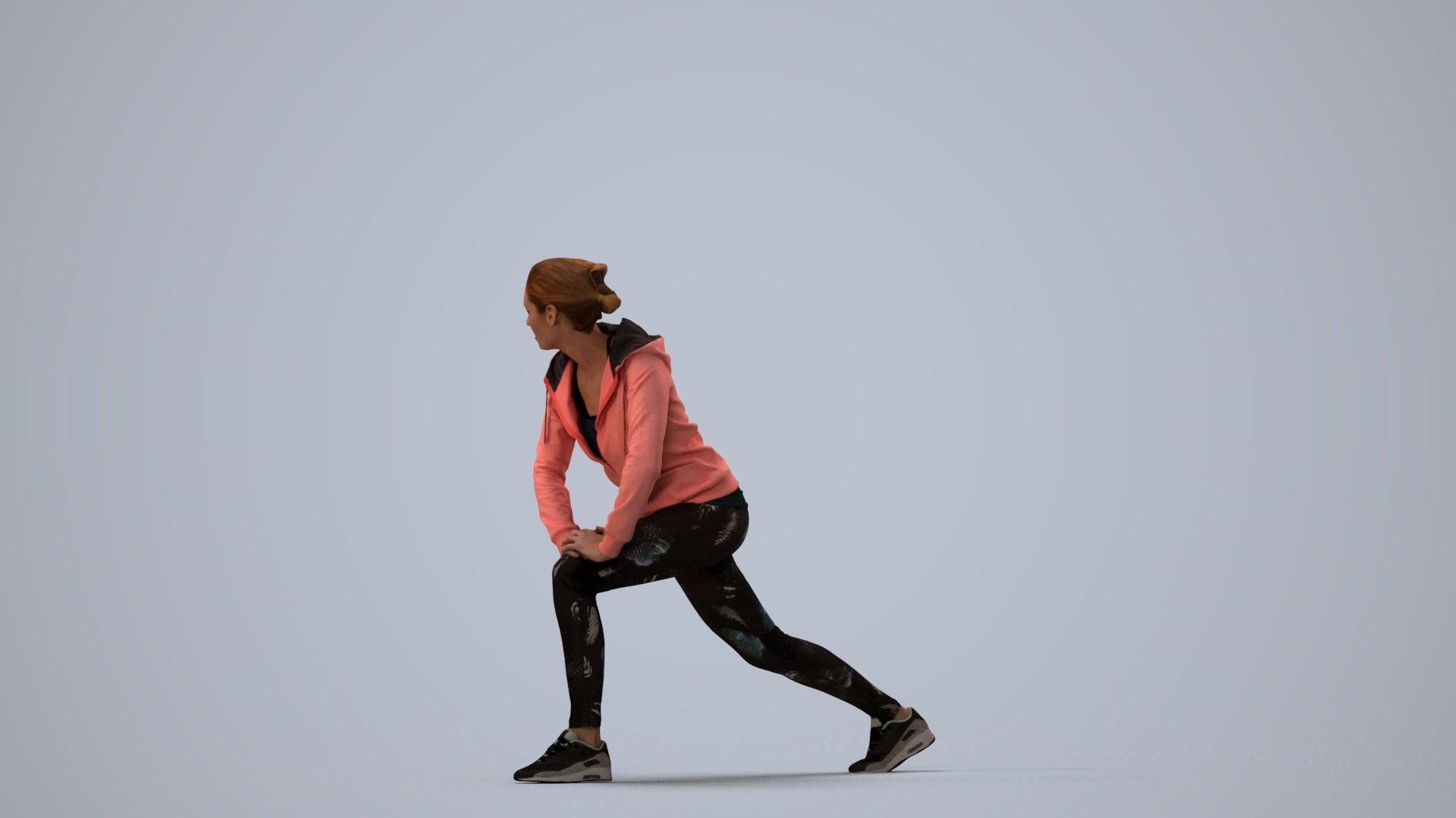 scanned 3D woman sport, photogrammetry people for Enscape and V-Ray, three-quarter view render