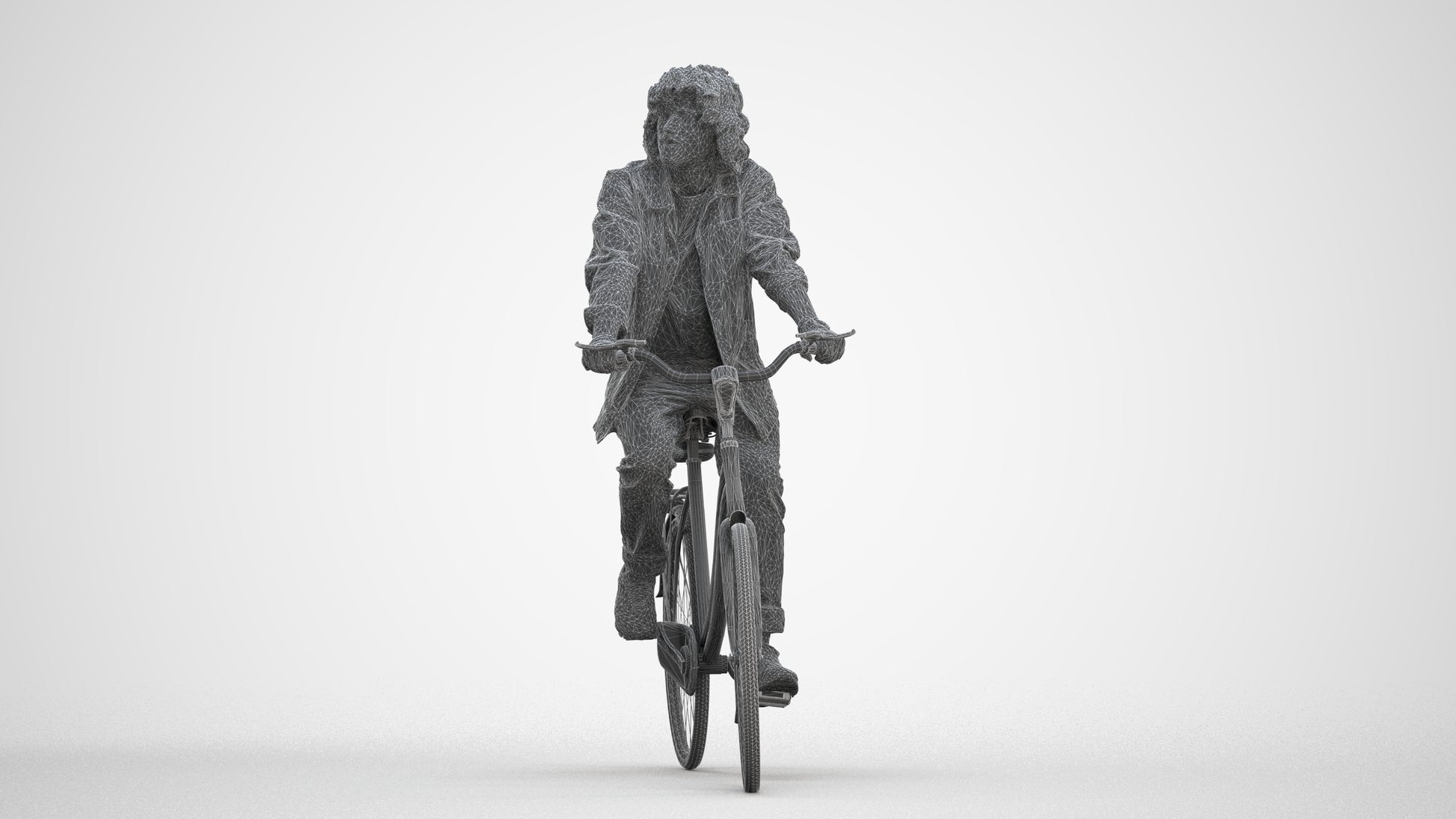 scanned 3D man casual cycling, photogrammetry people for Enscape and V-Ray, three-quarter front view render
