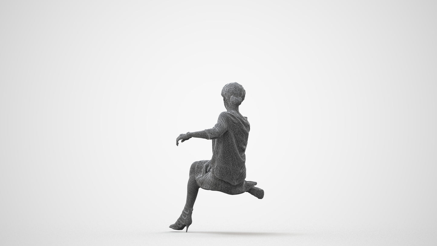 3D scanned woman sitting casual, photorealistic archviz people for Enscape and SketchUp, square thumbnail