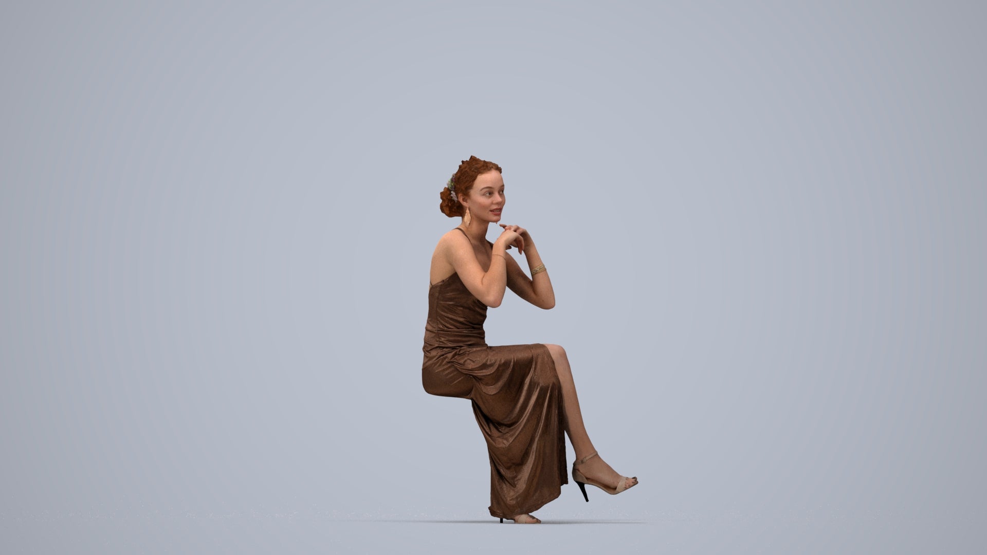 3D people model woman formal formalaffairs, scanned human for 3ds Max rendering, top-down view render