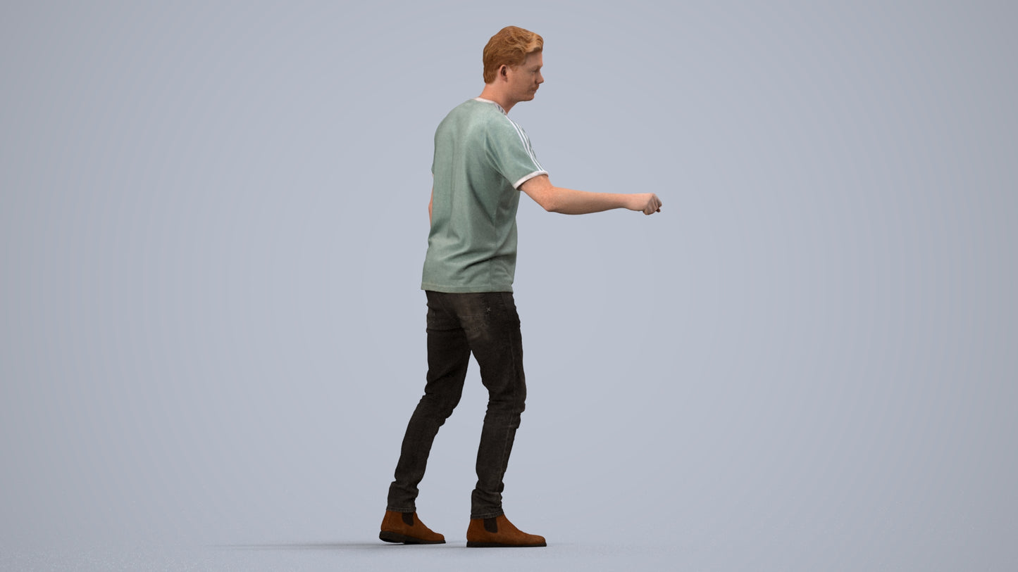 3D scanned man door casual, photorealistic archviz people for Enscape and SketchUp, side view render