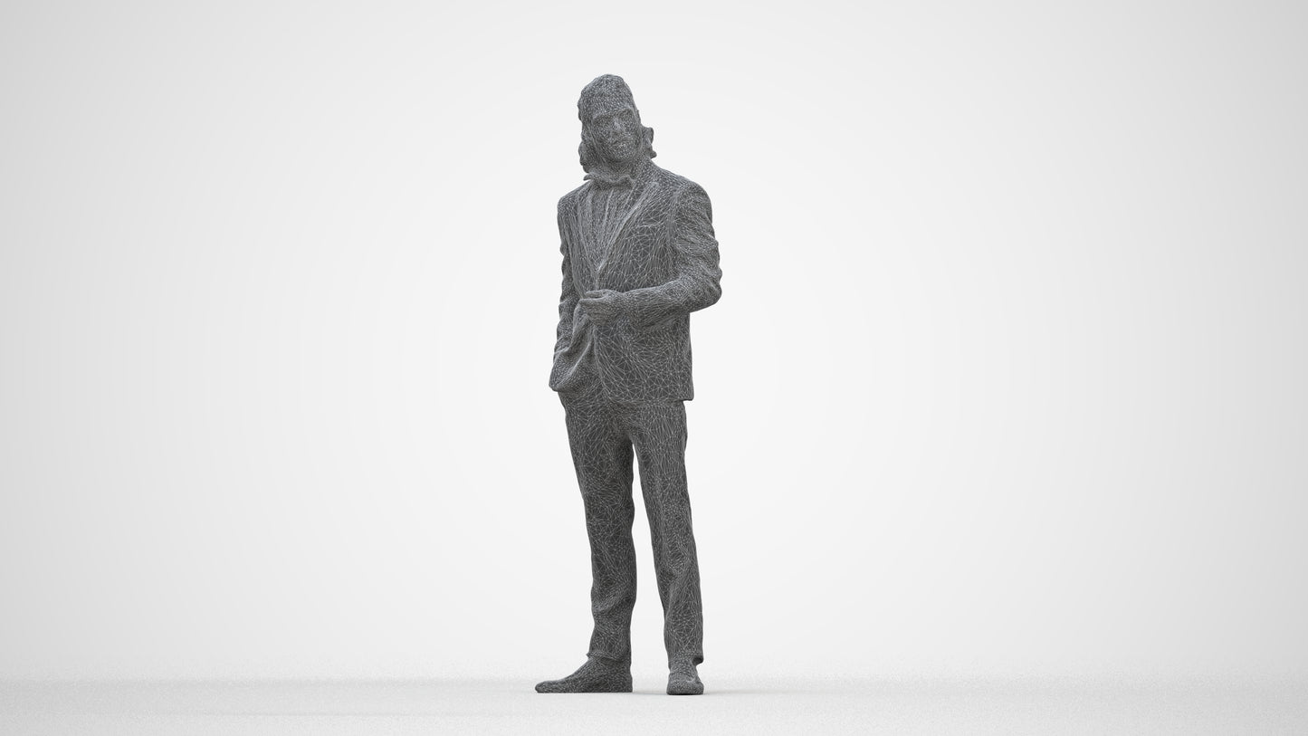 3D human model man formal formalaffairs, photogrammetry scanned person for archviz, wireframe back view