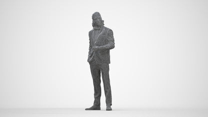 3D human model man formal formalaffairs, photogrammetry scanned person for archviz, wireframe back view