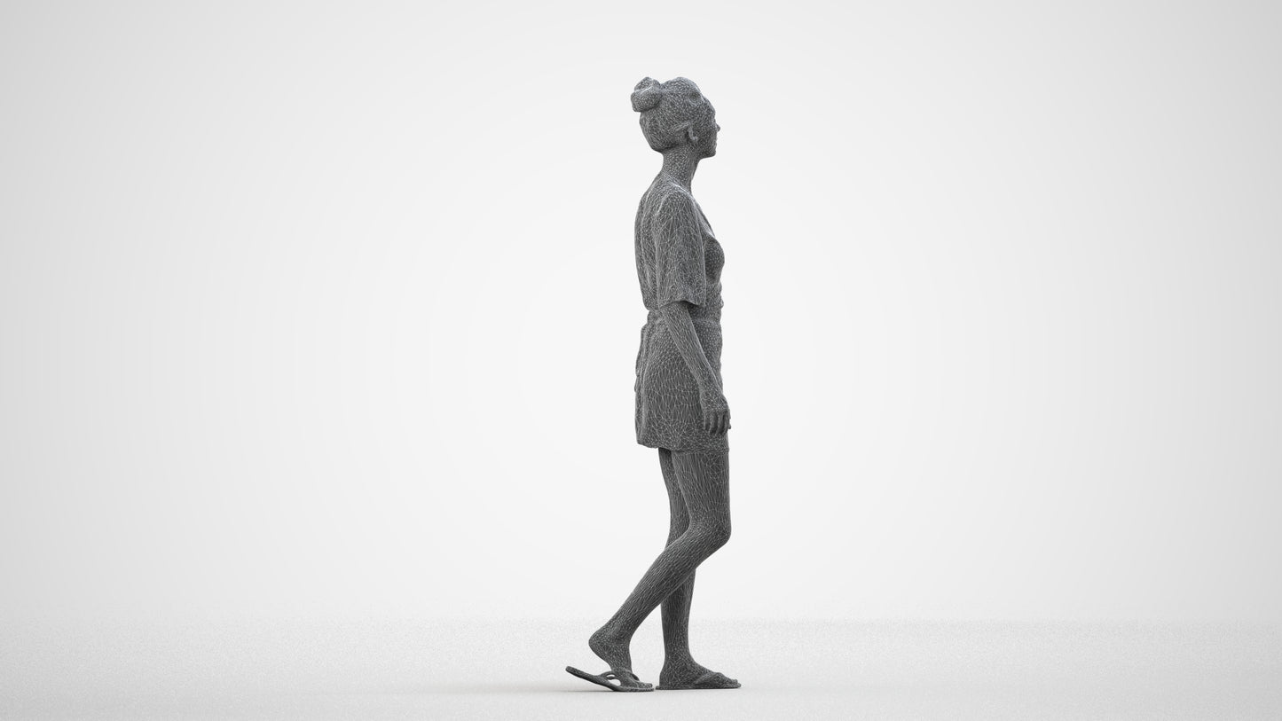 realistic 3D people woman casual walking, render-ready for V-Ray and Corona, FBX OBJ, wireframe side view