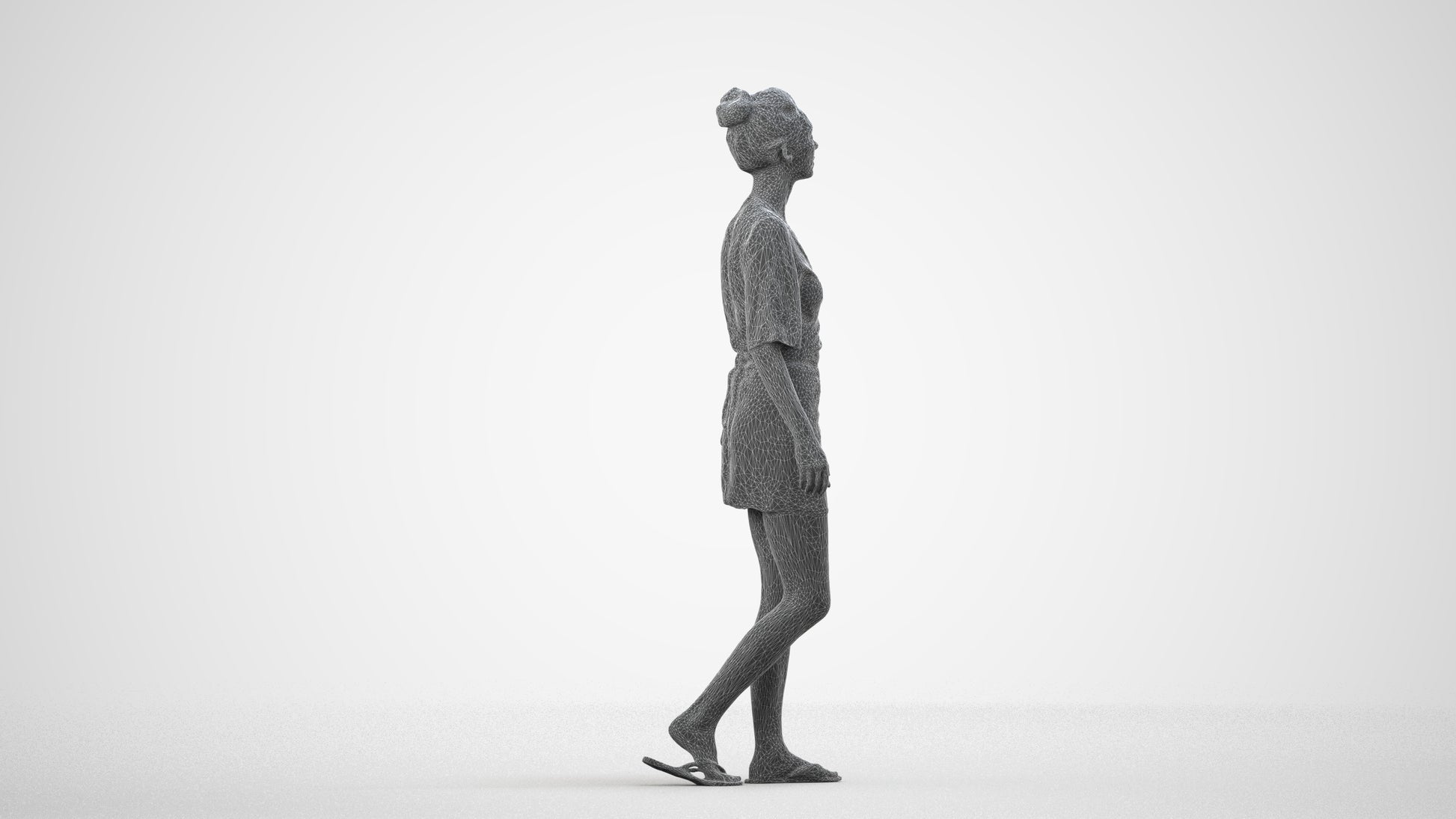 realistic 3D people woman casual walking, render-ready for V-Ray and Corona, FBX OBJ, wireframe side view