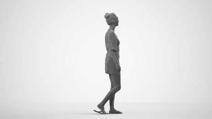 realistic 3D people woman casual walking, render-ready for V-Ray and Corona, FBX OBJ, wireframe side view