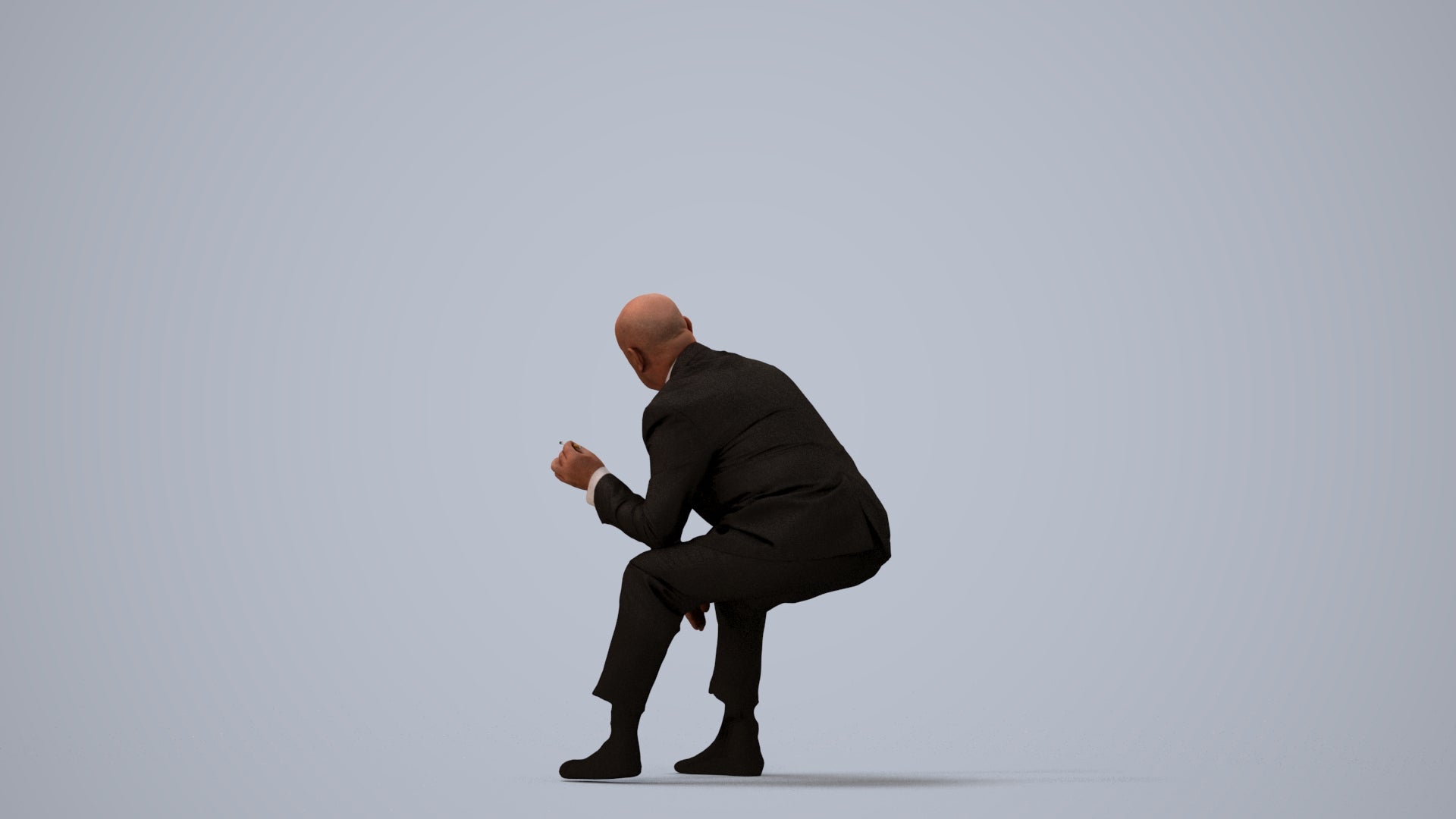 3D human model senior man business, photogrammetry scanned person for archviz, three-quarter view render