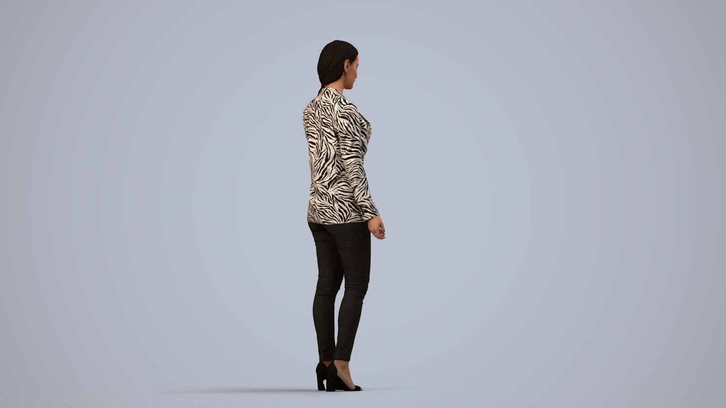 3D people model woman business standing, scanned human for 3ds Max rendering, side view render