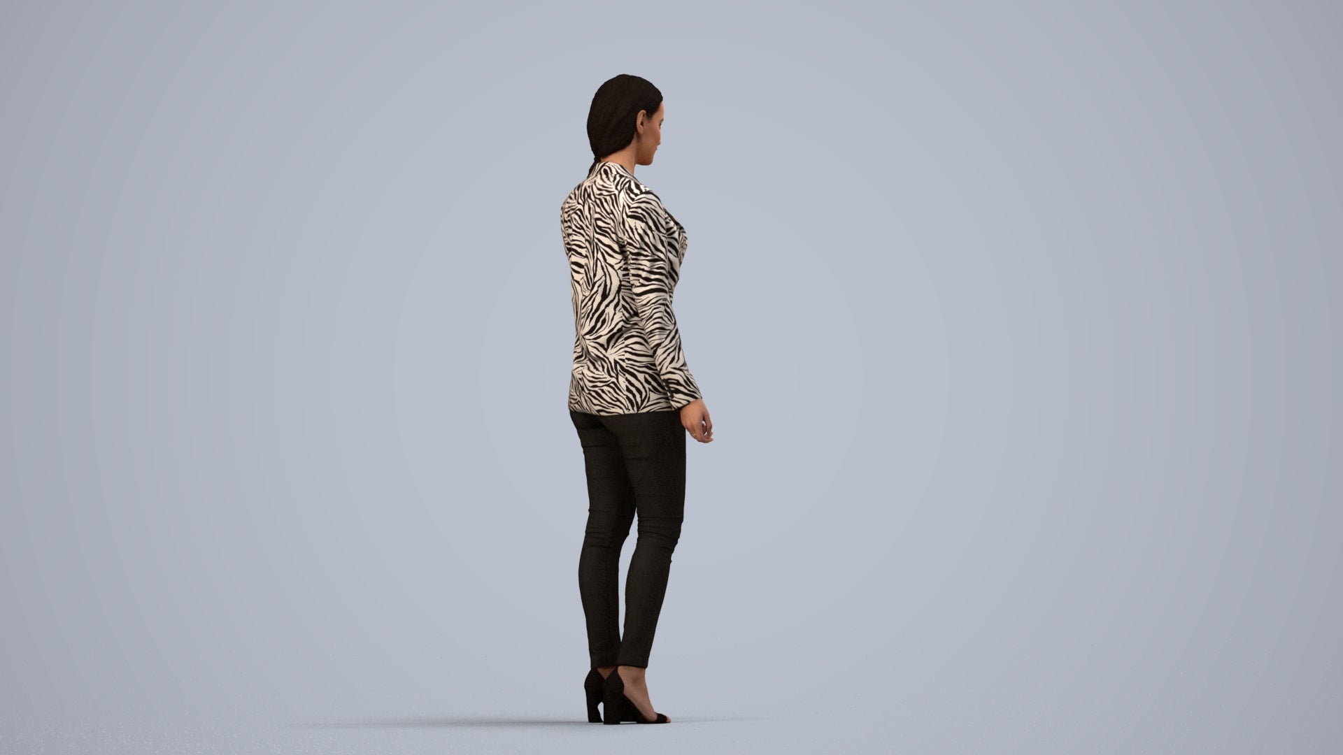 3D people model woman business standing, scanned human for 3ds Max rendering, side view render