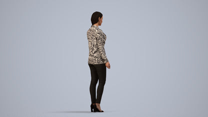 3D people model woman business standing, scanned human for 3ds Max rendering, side view render
