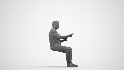 photogrammetry 3D man casual sitting, realistic human model archviz FBX, wireframe side view
