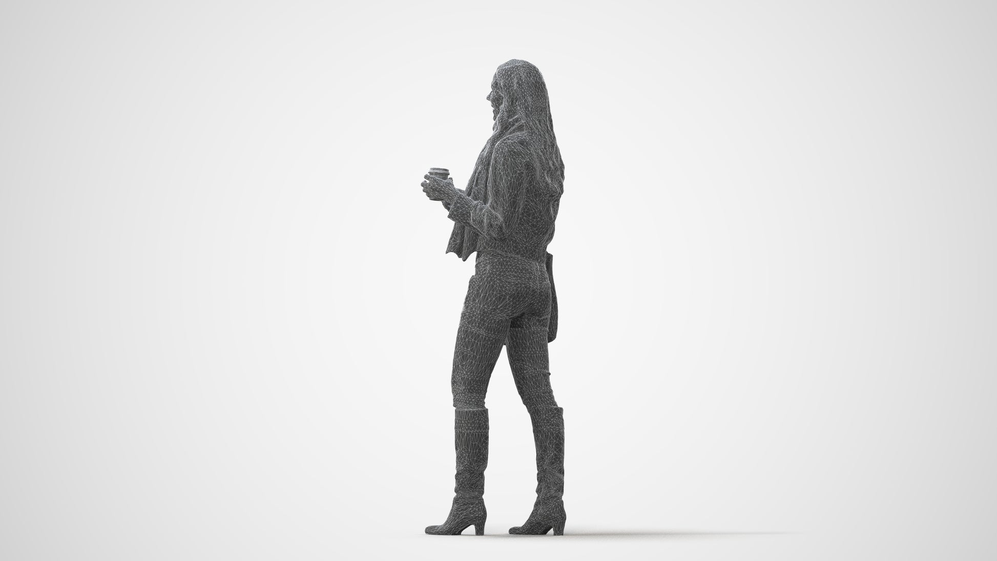 3D human model woman casual standing, photogrammetry scanned person for archviz, square thumbnail