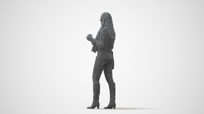 3D human model woman casual standing, photogrammetry scanned person for archviz, square thumbnail