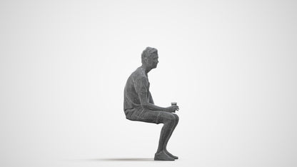 realistic 3D man casual sitting, scanned archviz people for Blender and 3ds Max, wireframe side view