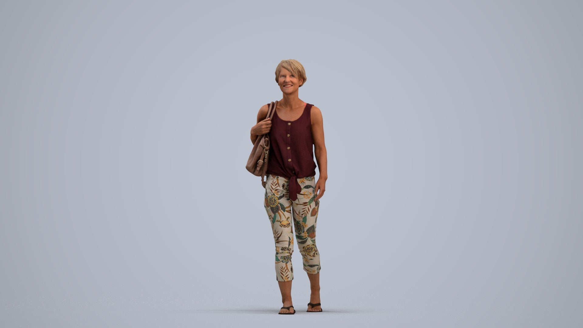 realistic 3D human senior woman walking, archviz people FBX OBJ for Blender, standing pose render