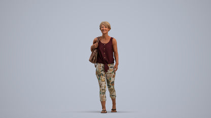 realistic 3D human senior woman walking, archviz people FBX OBJ for Blender, standing pose render