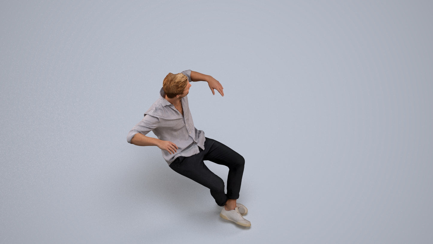 realistic 3D man casual sitting, scanned archviz people for Blender and 3ds Max, back view render