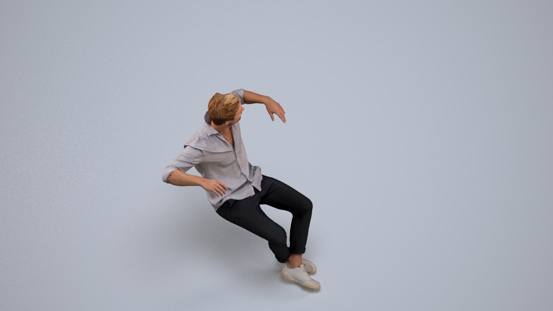 realistic 3D man casual sitting, scanned archviz people for Blender and 3ds Max, back view render