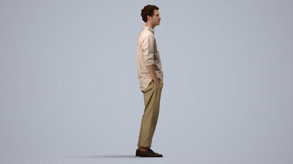 3D human model man casual standing, photogrammetry scanned person for archviz, side view render