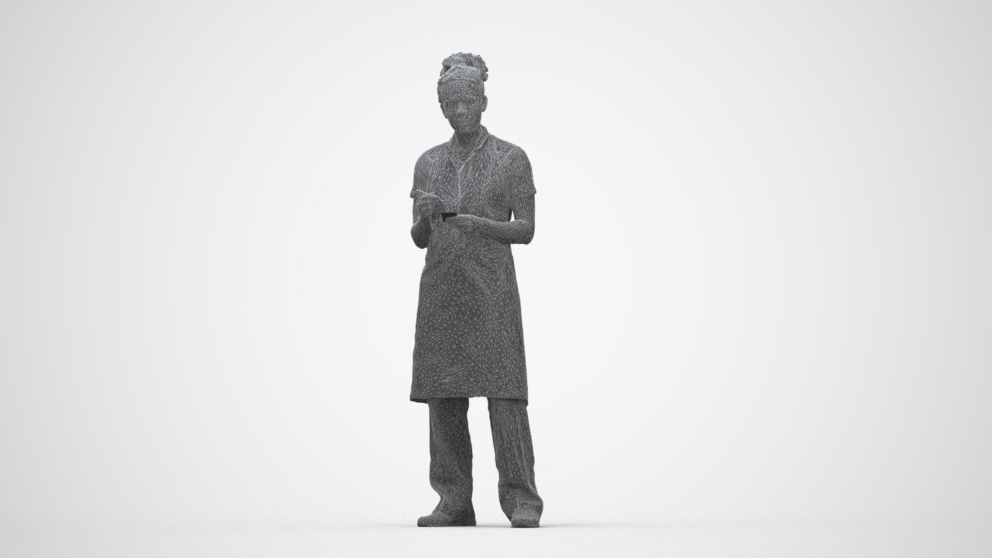 3D scanned woman hospitality, photorealistic archviz people for Enscape and SketchUp, wireframe back view