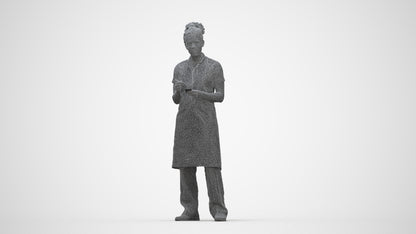 3D scanned woman hospitality, photorealistic archviz people for Enscape and SketchUp, wireframe back view