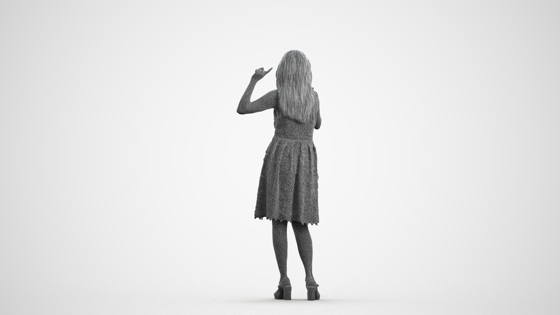scanned 3D woman formal standing, photogrammetry people for Enscape and V-Ray, wireframe front view