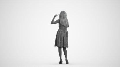 scanned 3D woman formal standing, photogrammetry people for Enscape and V-Ray, wireframe front view