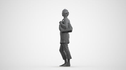 3D scanned senior woman standing casual, photorealistic archviz people for Enscape and SketchUp, wireframe front view