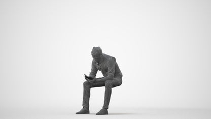 scanned 3D man casual sitting, photogrammetry people for Enscape and V-Ray, square thumbnail