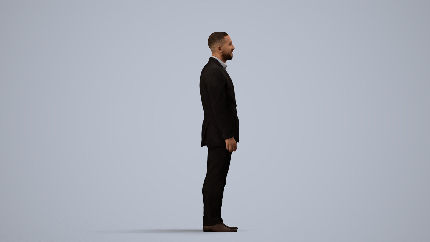 realistic 3D man business, scanned archviz people for Blender and 3ds Max, side view render