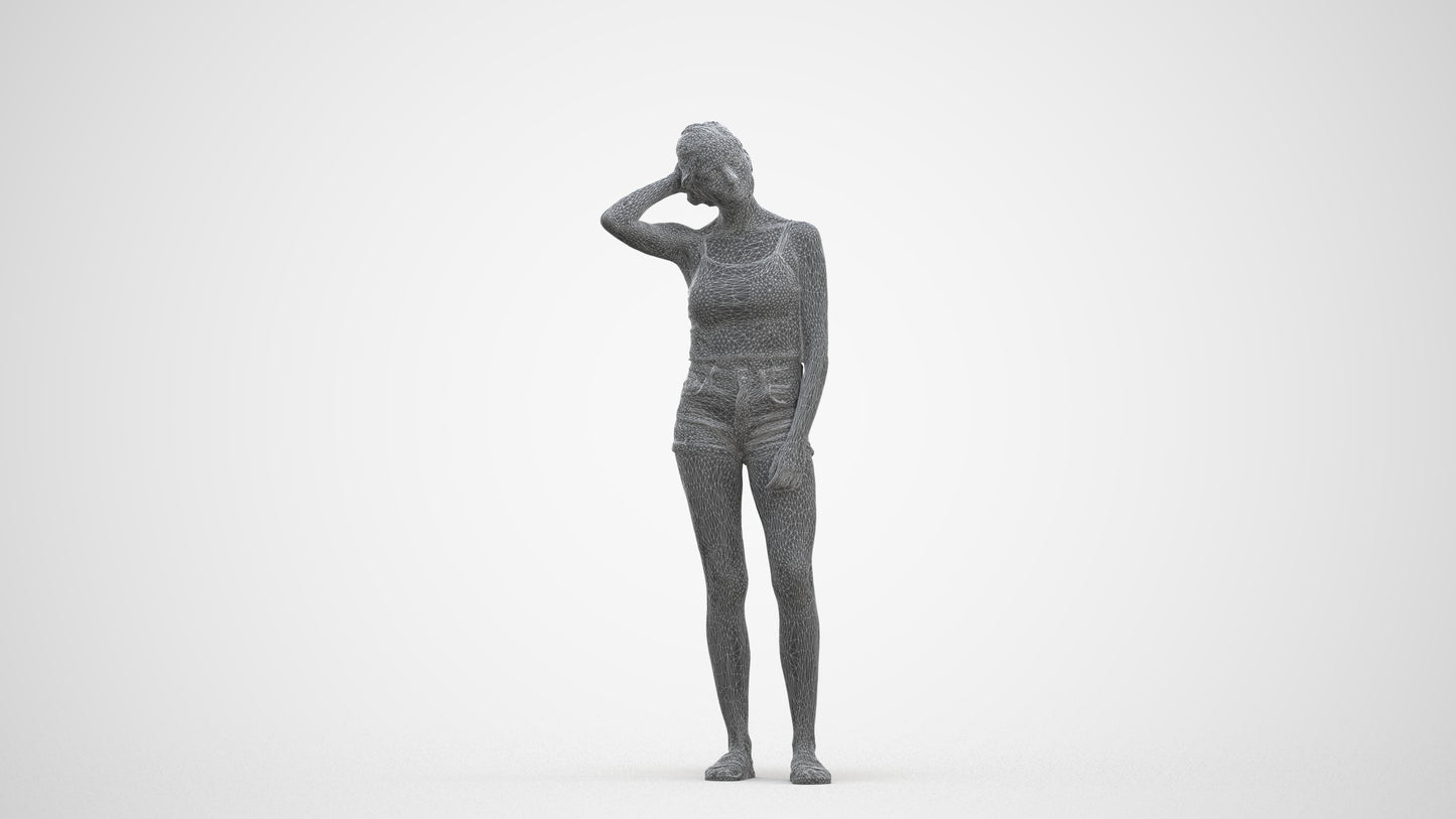 realistic 3D woman casual standing, scanned archviz people for Blender and 3ds Max, three-quarter front view render