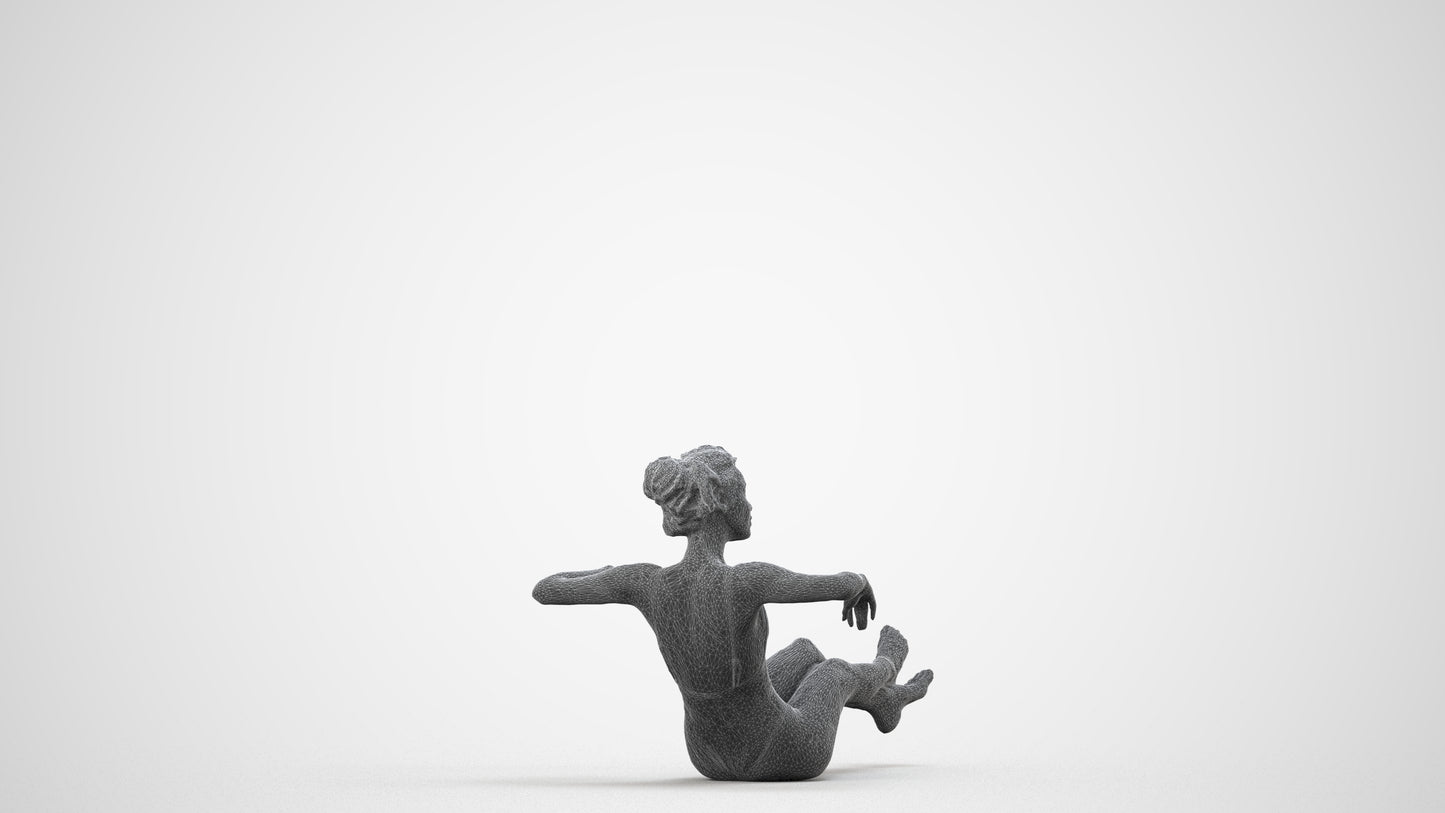 realistic 3D human woman pool, archviz people FBX OBJ for Blender, wireframe side view