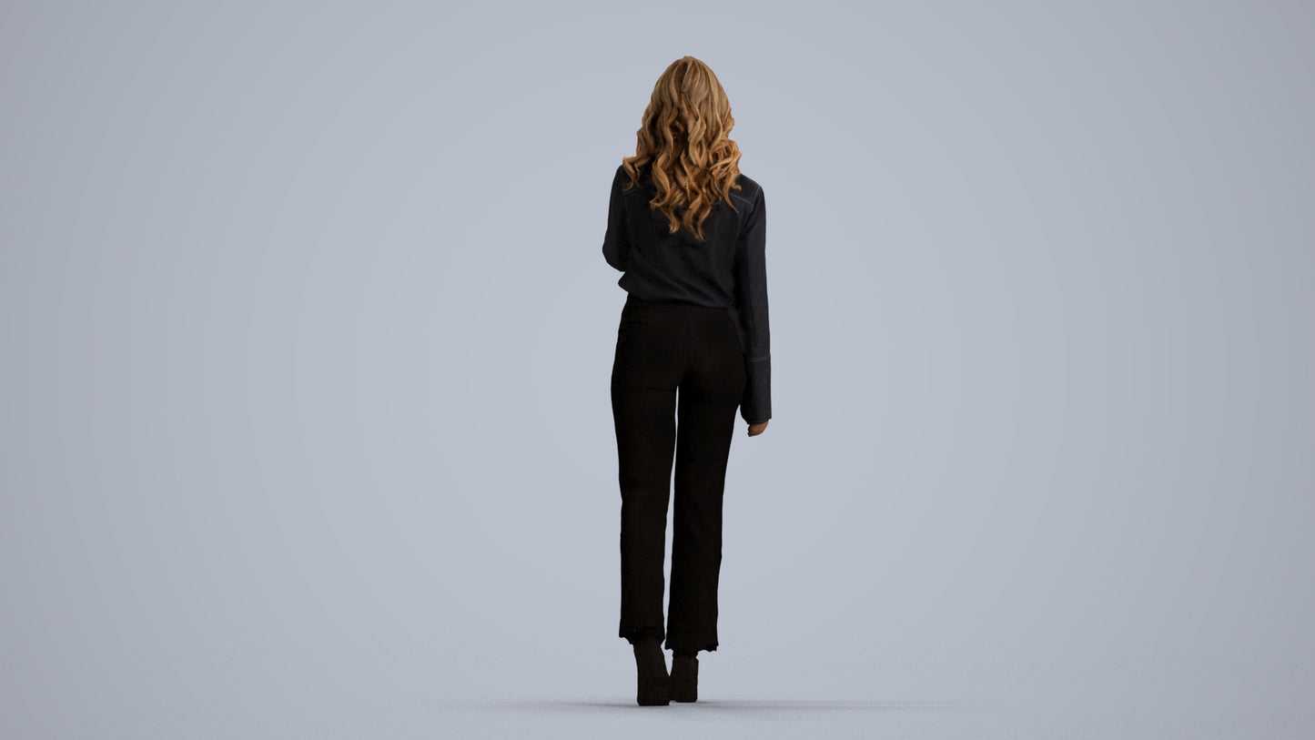 3D human model woman business, photogrammetry scanned person for archviz, front view render